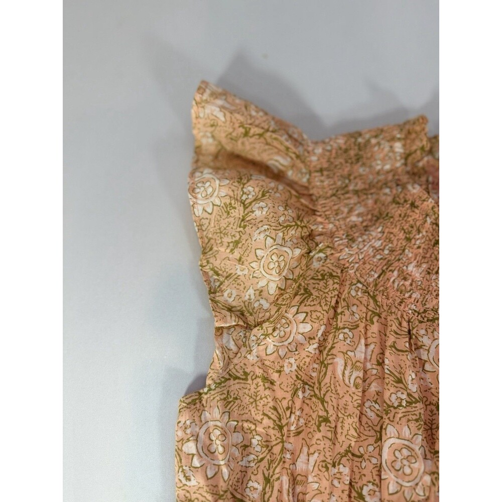 Cleobella Organic Cotton Peach Floral Smocked Midi Dress- Large - Picture 11 of 16